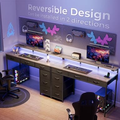 Huuger Gaming Desk with 6 Drawers, Computer Desk with LED Lights Power Outlets and Type-C, 47 Inch Office Desk with Storage, Monitor Stand, Writing Desk Work Desk for Home Office, Bedroom, Study, Grey - Image 9