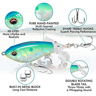 TRUSCEND Top Water Fishing Lures with BKK Hooks, Whopper for Freshwater or Saltwater, Floating Lure Bass Catfish Pike, Wobble Surface Bait Teasers Gifts Men - Image 2
