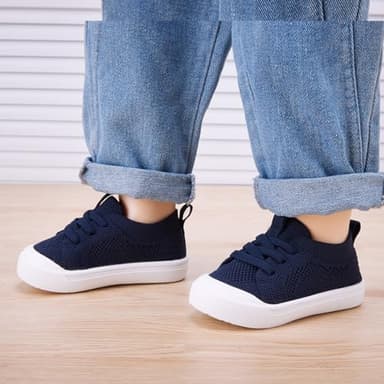 BMCiTYBM Baby Walking Sneakers Mesh Barefoot Boys Girls Breathable Shoes Tennis Outdoor Indoor Slip On 12-18 Months Toddler Navy Size 5 Toddler - Image 2