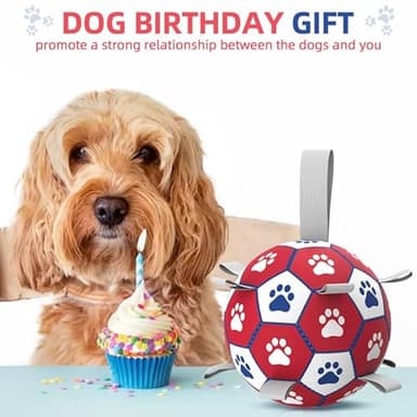 Diman Dog Balls, Dog Soccer Ball with Straps for Indoor Outdoor Play, Pet Toys Balls for Small Medium Dogs, Dog Birthday Gift, Interactive Dogs Toy for Tug of War (6 inch) - Image 5