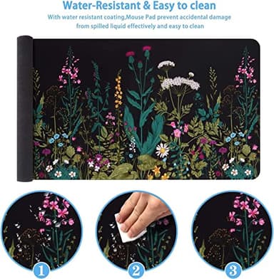 iCasso Desk Mat, Big Desk Pad, XXL Extended Gaming Mouse Pad, Large Mouse Pad for Desk Protector, Rubber Base Mousepad with Stitched Edges, Keyboard Mouse Mat for Work, Game, Office, Home - Weeds - Image 6