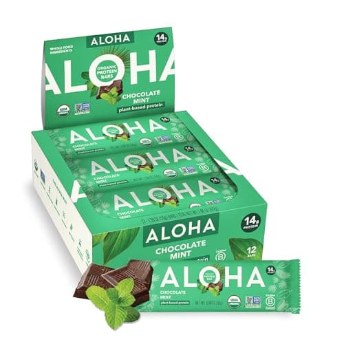 ALOHA Organic Plant Based Protein Bars, Chocolate Mint, 1.98 Oz (Pack of 12) - Image 1