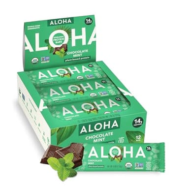 ALOHA Organic Plant Based Protein Bars, Chocolate Mint, 1.98 Oz (Pack of 12) - Image 1
