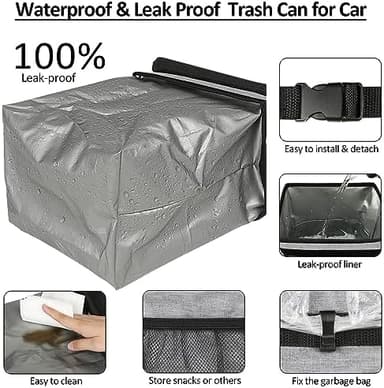 Car Trash Can Bin for Back Seat Leak Proof, Cute Car Trash Bag Hanging, Vehicle Trash Can for SUV Truck Van, Automotive Garbage Cans Front Seat Grey - Image 3