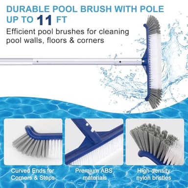 POOLAZA Pool Cleaning Kit, Including Pool Brush & Ultra Fine Mesh Pool Skimmer Net with Pole, Pool Net Skimmer & 17.5'' Pool Brush Head with 10.5ft Aluminum Pool Pole, Pool Net and Brush with Pole - Image 4