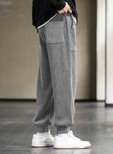 JMIERR Mens Corduroy Pants Elastic Waist Drawstring Stretch Tapered Joggers Sweatpants Work Cargo Pants with Multi Pockets,US34(M),Gray - Image 9