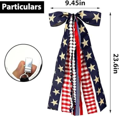 Large Patriotic Ribbon Bow, 4th of July Red White and Blue Bows Clip-On Star Sash Patriotic Wreaths for Front Door Indoor Outdoor Memorial Day Decoration - Image 2