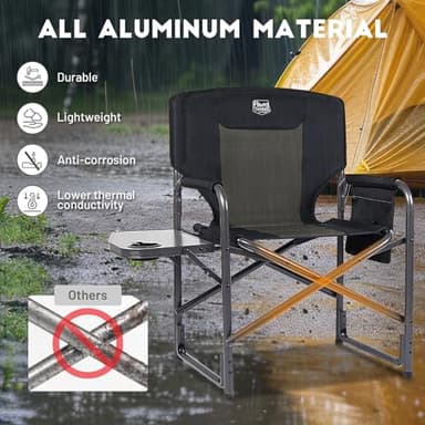 TIMBER RIDGE Aluminum Oversized Camping Chair, Lightweight Portable Directors Chair with Side Table Detachable Side Pocket for Outdoor Camping, Lawn, Picnic, Support 400lbs Black - Image 5