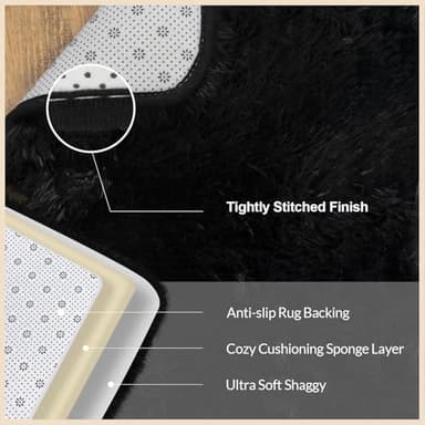 Mugorn Black Area Rugs 9x12 Living Room, Large Fluffy Rugs for Bedroom, Soft Carpet Shag Kids Room Rug, Non-Slip Fuzzy Rugs Indoor (9ft x 12ft, Black) - Image 2