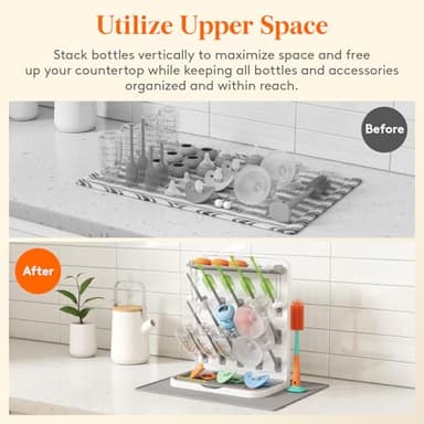 Lifewit Large Baby Bottle Drying Rack with Drain Mat, 15 Hooks Vertical Rack Dryer with Removable Pacifiers Box, Drip Tray, Space Saving Countertop Holder Organizer for Weighted Straws, Pump Parts - Image 9