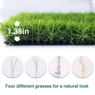GLIWEN Artificial Grass Rug 4FTX6FT 1.38 Inch Indoor Outdoor Synthetic Dog Grass Mat with Drainage Holes High Density Fake Faux Grass Turf for Garden Lawn Landscape Balcony Decor - Image 2
