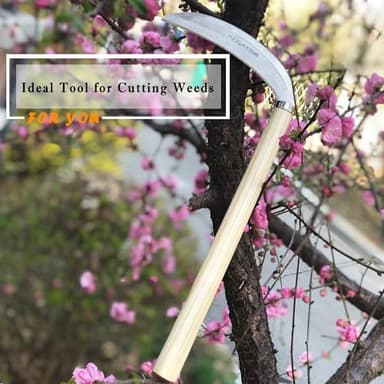 SHANFEEK Grass Sickle Japanese Weeding Hoe Garden Hand Tool Weeding Tools for Garden High-Strength Steel with Solid Wood Handle (Beige) - Image 2