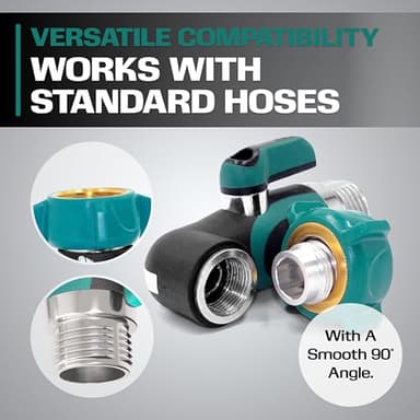 2WAYZ 90 Degree Hose Elbow Angle Connector with Shut Off Valve - 2025 Heavy Duty Model, Water Tube Fittings, 90 Degree Elbow with Two Shut Offs, Compatible with Garden Hose and Spigot - Green - Image 5