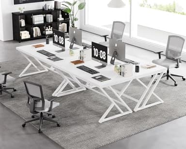 LVB White Computer Desk, Modern Wood Home Office Desk for PC Writing Work, Metal Wooden Executive Workstation Student Simple Desk, Computer Study Gaming Bedroom Table, 55 Inch, White Oak - Image 6