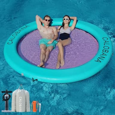 CALOBANA 8' x 8' Inflatable Water Hammock for Adults Float Ring Pad with Line Floating Circle Mat with Mesh Air Floating Island Raft Platform for Pool River Lake Beach Ocean - Image 1