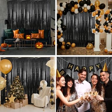 Crosize 2 Pack 3.3 x 9.9 ft Black Foil Fringe Backdrop Curtain, Streamer Backdrop Curtains, Streamers Birthday Party Decorations, Tinsel Curtain for Parties, Photo Booth Backdrops, Party Décor - Image 6