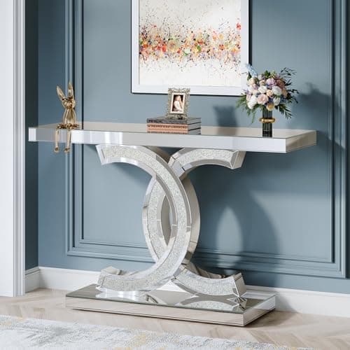 Tribesigns Mirrored Console Table, 39" Modern Silver Entryway Table with Sparkling Crystal Inlays, Glass Sofa Table with Mirror Finish for Entrance, Hallway, Living Room - Image 1