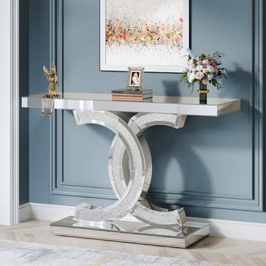 Tribesigns Mirrored Console Table, 39" Modern Silver Entryway Table with Sparkling Crystal Inlays, Glass Sofa Table with Mirror Finish for Entrance, Hallway, Living Room - Image 1