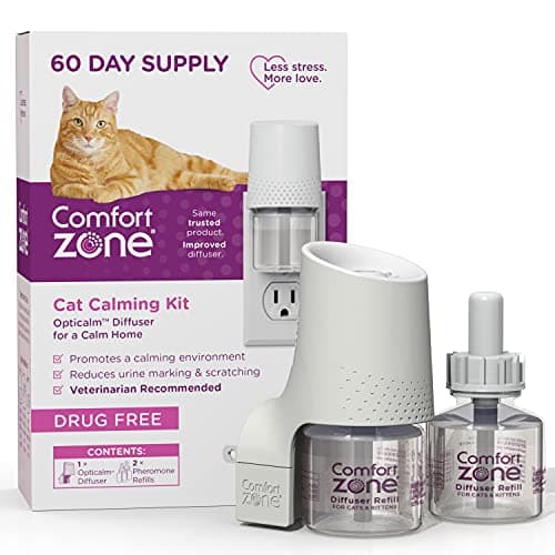 Comfort Zone 60 Day Starter Kit: 1 Cat Calming Diffuser & 2 Refills; Cat Pheromones Help Anxiety; Reduce Stress, Urine Marking, Scratching - Image 1