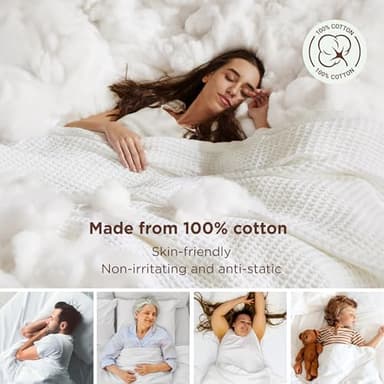 Bedsure Gentlesoft 100% Cotton Blanket Queen Size for Bed - Breathable and Soft, Thick Cozy Waffle Weave Christmas Blanket Gift for Women, White, 90x90 Inches - Image 3
