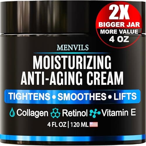 Mens Face Moisturizer Cream - Anti Aging & Wrinkle for Men with Collagen, Retinol, Vitamins E, Jojoba Oil - Face Lotion - Age Facial Skin Care - Eye Wrinkle - Day & Night - 4 oz - Image 1