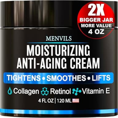 Mens Face Moisturizer Cream - Anti Aging & Wrinkle for Men with Collagen, Retinol, Vitamins E, Jojoba Oil - Face Lotion - Age Facial Skin Care - Eye Wrinkle - Day & Night - 4 oz - Image 1