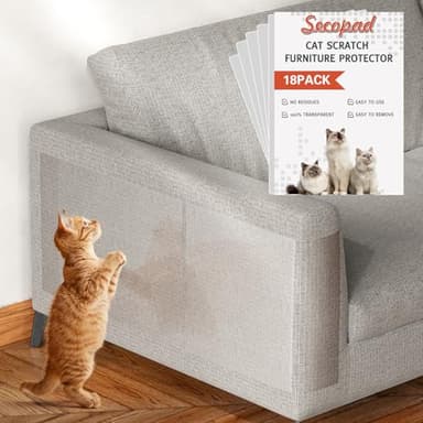 Secopad 18 Pcs Large Cat Scratch Furniture Protector, Transparent Couch Protector from Cat Claws, Single-Sided Self Adhesive Anti Pet Deterrent Sofa Cover, 17in - Image 1