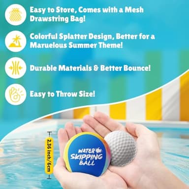 Skipping Water Balls- 3 Pack Water Bouncing Ball, Ink-Splashed Colorful Skip Balls for Pool Play, Summer Fun Beach Toys & Games for Kids 5-8-12 and Adult Games - Image 6