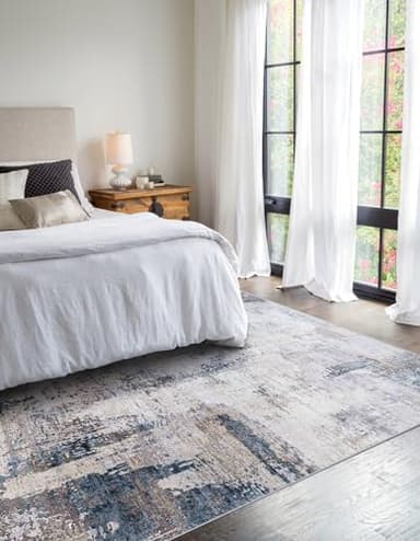 vivorug Washable Rug, Ultra Soft Area Rug 8x10, Non Slip Abstract Rug Carpet, Stain Resistant Rugs for Living Room Bedroom, Modern Fluffy Rug (Gray/Navy, 8'x10') - Image 2