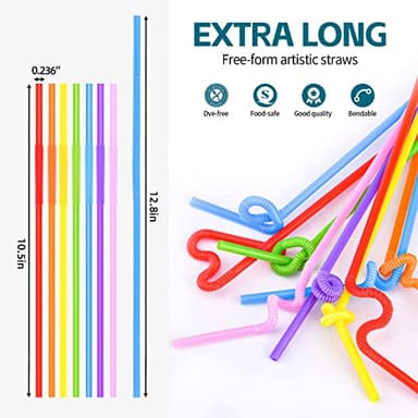 SONGNASS 100PCS Flexible Plastic Straws, Colorful Disposable Bendy Party Fancy Straws12.8inch Extra Long Straws Party Decorations - Image 2