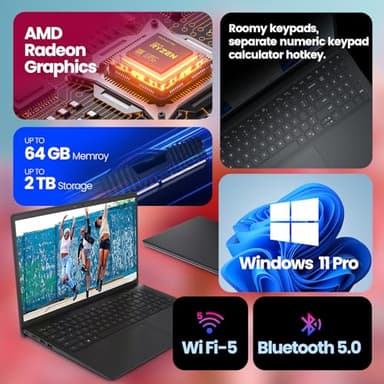 Dell Inspiron 15 3535 Touchscreen Laptop, AMD Ryzen 7 7730U (8-Core, Beats i7-1355U), 15.6" FHD, 32GB RAM | 1TB SSD Business Laptop Computer, Windows 11 Pro, Copilot AI, Wi-Fi, Webcam, w/Accessory - Image 3