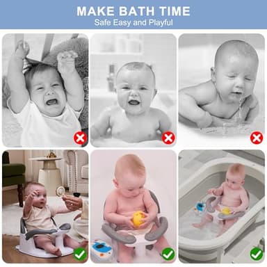 Wddbb Baby Bath seat for Babies 6 Months & up, 360° Stable Toddler Bath Chair with one-Touch Button, Back Hollow Design, Water Temperature Card & 4 Suction Cups for Safety (Gray) - Image 4