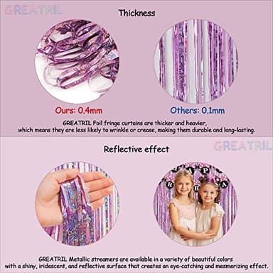Pink Tinsel Curtain Party Backdrop - GREATRIL Foil Fringe Curtain Lilac Pink Party Streamers for Birthday Girl Princess Bachelorette Euphoria Taylor Themed Party Decorations - 2 Packs - Image 3