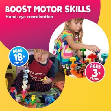 Skoolzy Peg Board Set - Montessori Toys for 2 Year Old - 38 Pc Plastic Peg Board for Kids with Shapes - Occupational Therapy Toys with Pegs, Dice, Lacing String & Storage Bag - Image 2