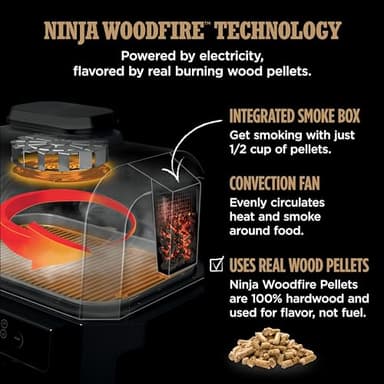 Ninja OG951 Woodfire Pro Connect Premium XL Outdoor Grill & Smoker, Bluetooth, App Enabled, 7-in-1 Master Grill, BBQ Smoker, Outdoor Air Fryer, Woodfire Technology, 2 Built-In Thermometers, Black - Image 7