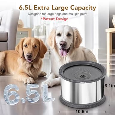 UPSKY 6.5L Dog Water Bowl,1.6 Gallon Super Large Capacity No Spill Dog Water Bowl,Stainless Steel Spill Proof Slow Water Feeder,No Splash Water Bowl with Anti-Slip Mat for Messy Drinkers Grey - Image 2