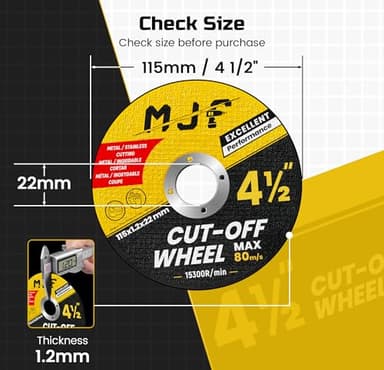 MJF 4 1/2" Cut-Off Wheels 50 Pack, Arbor 7/8", Premium Aluminum Oxide, Fast, Precise Cutting for Metal & Stainless Steel for Angle Grinders - Image 2