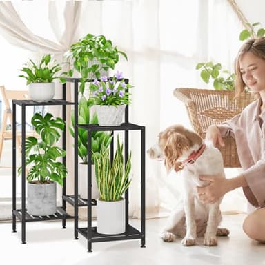 iDavosic.ly 6 Tier Plant Stand Indoor with Wheels, Metal Tiered Corner Flower Holder Shelf Outdoor for Large Pots, Tall Rolling Rack for Patio Porch Garden Balcony Living Room, Modern Black - Image 7