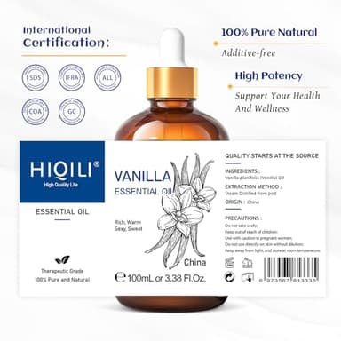 HIQILI Vanilla Essential Oil, Undiluted Natural Strong Fragrance Add in Skin Perfume, Unscented Lotion, Candle Soap Making Scent, Relax at Home with Diffuse Warm Sweet Aroma -100ML - Image 8