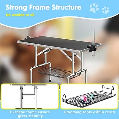 Lyromix 46''Large Dog Grooming Table, Adjustable Cat Drying Desktop with Arms, Nooses, Mesh Tray, Foldable Pet Station at Home, Maximum Capacity Up to 330Lb, 46inch, Black, 46in - Image 4