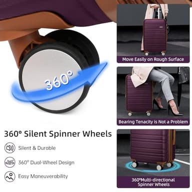 LARVENDER Luggage Sets 6 Piece, Expandable Hardside Carry on Suitcase Set with Spinner Wheels, Lightweight Rolling Luggage Sets for Women with TSA Lock, Purple - Image 6