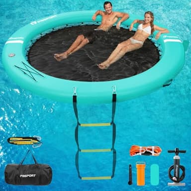 FBSPORT Inflatable Dock Floating Platform, 8ft Inflatable Water Hammock Floating Deck for Lake W/Cupholder, Round Floating Ring Sunchill Float Ring, Pool Float Raft Lounger Island Platform Pad - Image 9