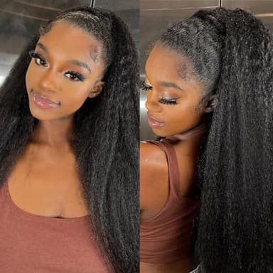 14 16 18 Kinky Straight Bundles Human Hair Yaki Straight Human Hair 3 Bundles 100% Unprocessed Brazilian Virgin Remy Hair Yaki Straight BundlesFor Black Women Natural Black Color - Image 2
