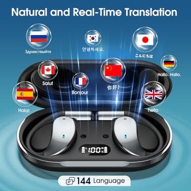 AI Translation Earbuds Real Time, 2025 Upgraded 6-in-1 Instant Translator with 144 Online & 11 Offline Languages, Voice/Video Call, Wireless OWS Translating Earbuds for Business Travel Learning - Image 2