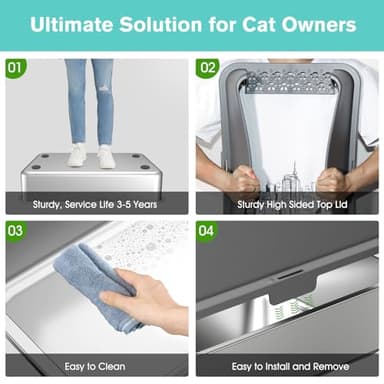 2PACK Stainless Steel Cat Litter Box with High Sides Lid, Extra Large XL Litter Box for Big Cats, Metal Kitty Litter Boxes with Anti-Leakage Enclosure,Non-Stick,Odorless,Scoop Included - Image 5
