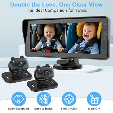 Dual Baby Car Camera for 2 Kids - 6.9'' Split Screen Ultrawide HD Display with Two Cameras, Easy Setup, Rotatable Night Vision Cameras, Ideal for Parents, Grandparents, Safe & Clear Viewing - Image 3