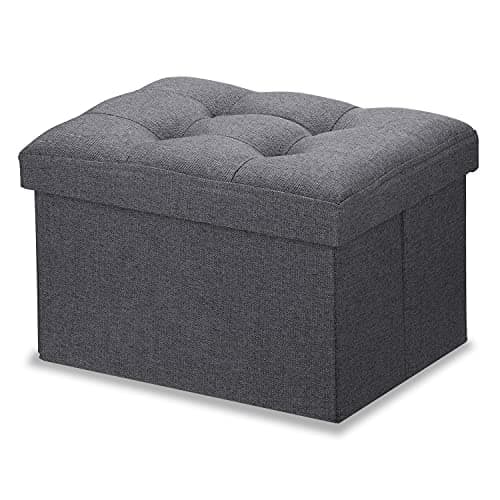 LINMAGCO Ottoman Storage Ottoman with Storage Small Foot Rest Stool Under Desk Stool Short Folding Footrest Linen Cloth Dark Gray 16X12X12IN - Image 1