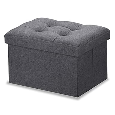 LINMAGCO Ottoman Storage Ottoman with Storage Small Foot Rest Stool Under Desk Stool Short Folding Footrest Linen Cloth Dark Gray 16X12X12IN - Image 1