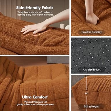 Cansunna Bean Bag Chair Big Sofa Beanbag Chair for Adults Fireside Chair Bean Bag Lounger with Memory Foam Filled for Home,Apartment or Gaming Venue(Brown Teddy) - Image 6