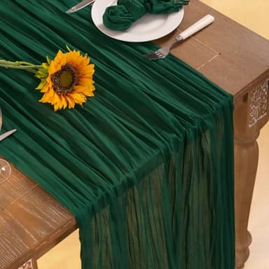 DeZerlor Emerald Green Cheesecloth Table Runner Fall Table Runner Boho Gauze 120 Inches Green Cheese Cloth Fall Table Decorations for Thanksgiving Wedding Bridal Baby Shower Tea Party - Image 6